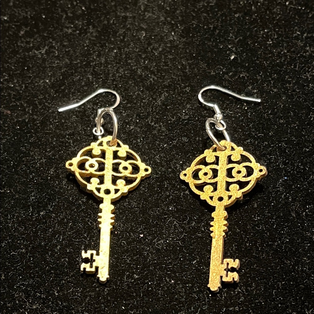 Gold Key Shaped Earrings W/Stamp 925 Stem